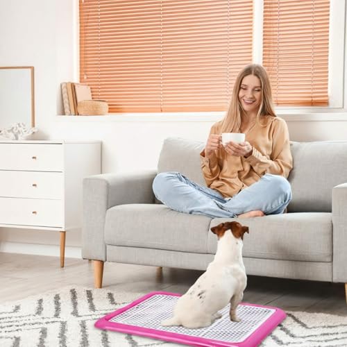 Image of Mifoci Dog Pee Pad Holder Potty Tray Portable Dog Litter Box Toilet Training for Indoor Outdoor Small Medium Large Pet Puppy(Pink,25.59 x 18.9 Inches,1 Pcs)