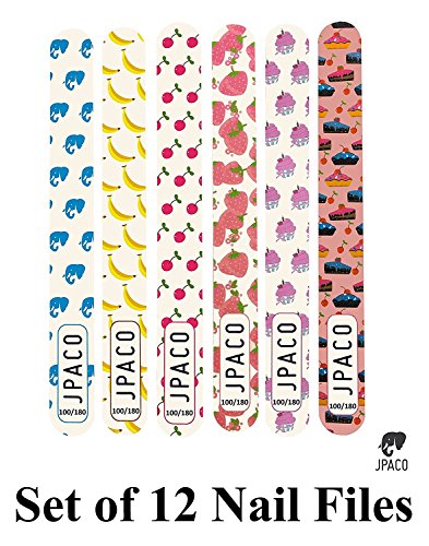 Nail Files 100 120 180 240 Grit for Poly Nail Extension Gel Acrylic Nails Files Double Sided Colorful Washable Professional Nail File Set Manicure Tools (12 PACK) by JPACO