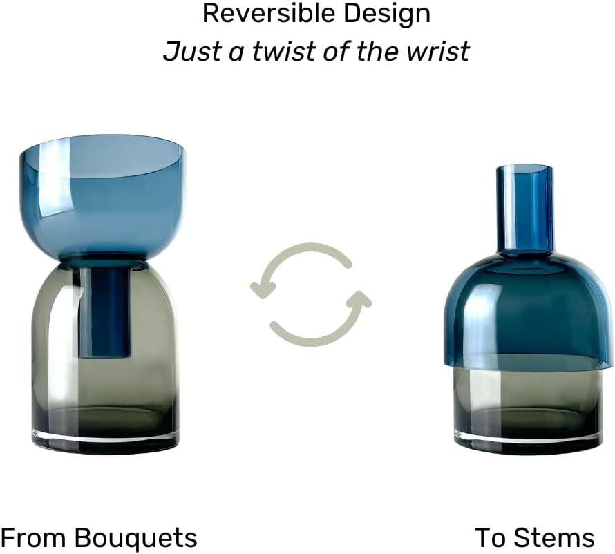 Cloudnola Large Reversible Glass Flower Vase and Bud Vase, Smoke Gray and Blue, 9.5" Height x 5.6" Dia, Home, Wedding, and Event Decor - Image 6