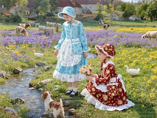 Disfraz Completo Colonial para Niñas 7-8 Años Azul miniatura 7