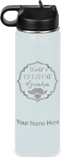 Miniatura 36 de LaserGram Botella de agua con tapa abatible de doble pared de 32 onzas con pajilla, grabado personalizado incluido (negro) Negro -,verde (camo