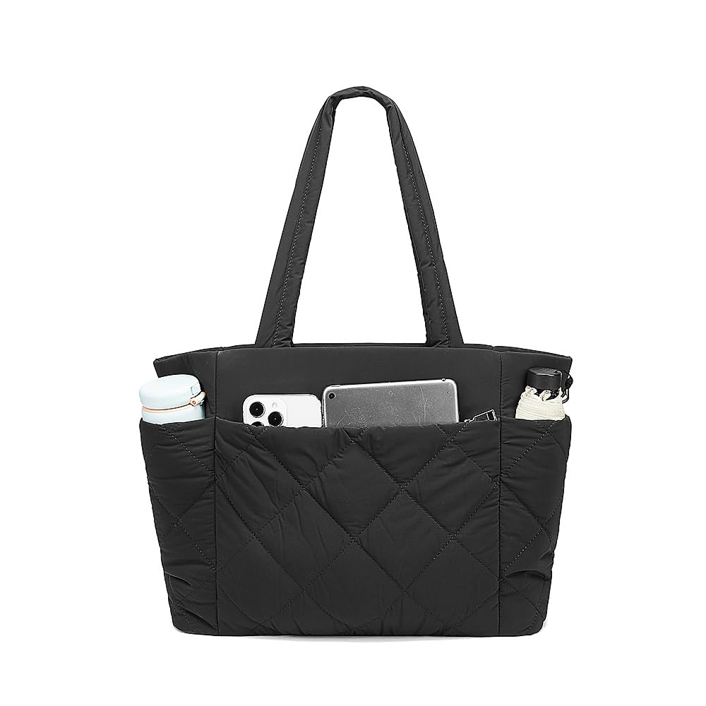 CORALDAISY Puffer Tote Bag for Women Lightweight Tote Bag with Zipper, Large Work Bag Quilted Travel Puffy Shoulder Handbag