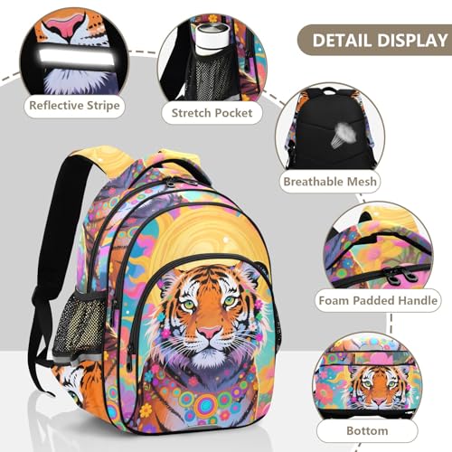 Boho Big Cat Sun Kids Backpack for Primary School Boys Girls Daypack Elementary Bookbag Travel Backpacks4