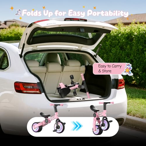 3 in 1 Toddler Balance Bike for 1-4 Year Olds, Colorful Lighting Baby Toddler Tricycle for 1 2 3 4 Year Old with Removable Pedals, Kids Bicycle Toy for Boys Girls Balance Training, Birthday Gift