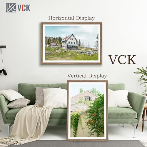 Image of VCK 27x40 Poster Frame Solid Wood walnut 3 Pack Picture Frames 27 x 40 Inches with Wall Mounting Hanging