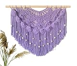 Youngeast Large Macrame Wall Hanging Boho Beaded Curtain for Window Macrame Bedroom Headboard Living Room Wall Art Tassel Tapestry Bohemian Woven Wall Decor 31' W X 25' H (Purple)