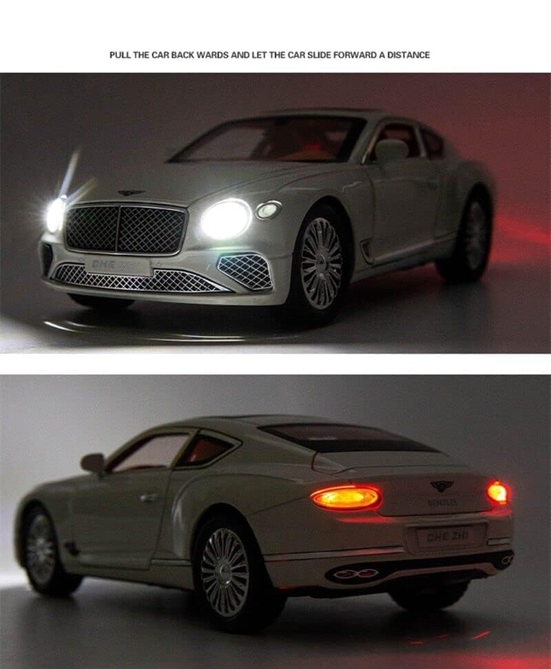 Image of 1:24 Bentley Continental GT Scale Die-cast Alloy Pull Back Toy Car for Kids Openable Doors Light & Music Big Size Metal Vehicle Realistic Model Car for Boys and Girls Gift Idea (White)