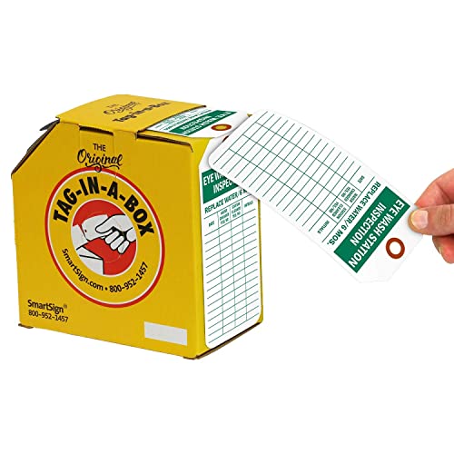 Smartsign Pack Of 100 "Eye Wash Station Inspection" Tags In Dispenser Box| 3" X 6.25" Plastic, Tear Resistant Fiber Patch #TOP5