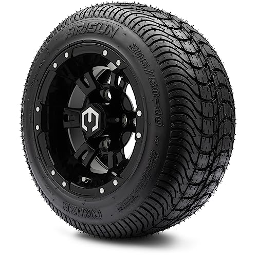 MODZ® Ambush Glossy Black 10' Golf Cart Wheels and Arisun Cruze (205/50-10) DOT Low Profile Golf Cart Tires Combo - Set of 4