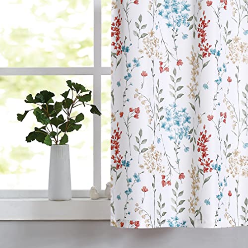 Watercolor Floral Cafe Curtains 36 Inches Length, Flower Printed Pattern Farmhouse Rod Pocket Tier Curtains For Kitchen Leaf Pattern Short Window Curtain Treatment, Colorful, 28" W X 36" L，Set Of 2 #TOP6