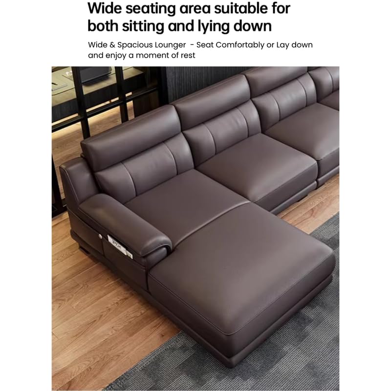 Image of Homax. Poppins Solid Sal Wood Italian Luxury High-End Villa Living Room L-Shape Sectional Modular Sofa Set in Leatherette Orientation RHS - Dark Grey