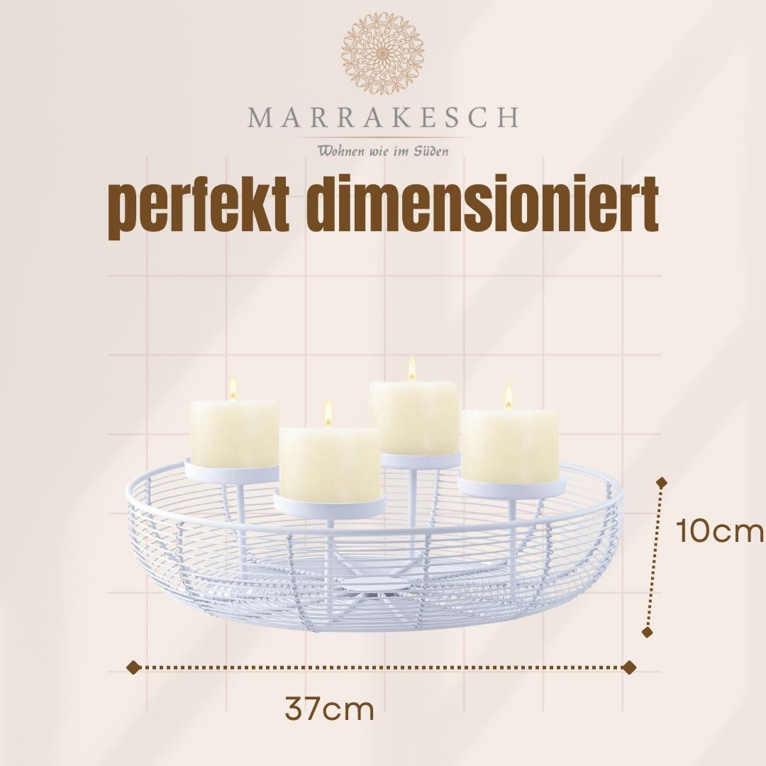 Moderner Adventskranz Orbe handgefertigt aus Metall in Weiß 37 cm