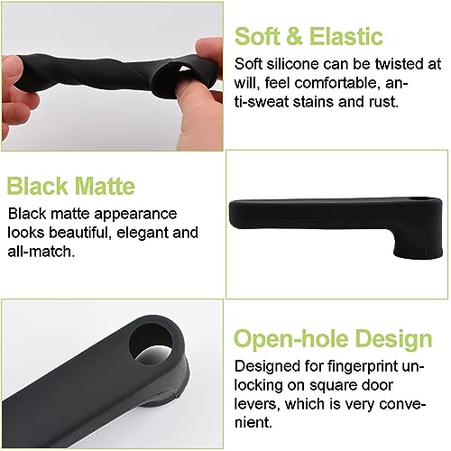 UFURMATE 4Pcs Matte Black Silicone Door Handle Covers with Hole, Anti-Static Safety Door Knob Protector for Flat Square Door Levers - Image 4