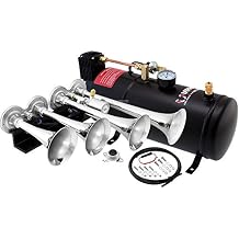 Vixen Horns Train Horn Kit for Trucks/Car/Semi. Complete Onboard System- 150psi Air Compressor, 1 Gallon Tank, 4 Trumpets. Super Loud dB. Fits Vehicles like Pickup/Jeep/RV/SUV 12v VXO8210/4124C