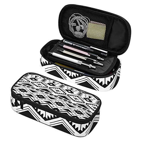 Estuche organizador de gran capacidad con cremallera geométrica azteca para niñas, niños, adolescentes, adultos, escuela, oficina, bolsa de almacenamiento, soporte para lápices, estudiantes, papelería