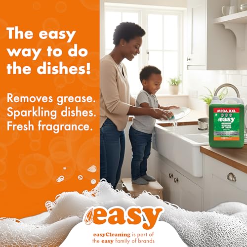 easy Original Washing Up Liquid Refill (5L x 3) Removes Dirt and Grease, Dishwashing Liquid with Light Fresh Scent for Professional and Home Use, Skin-Friendly Dish Soap