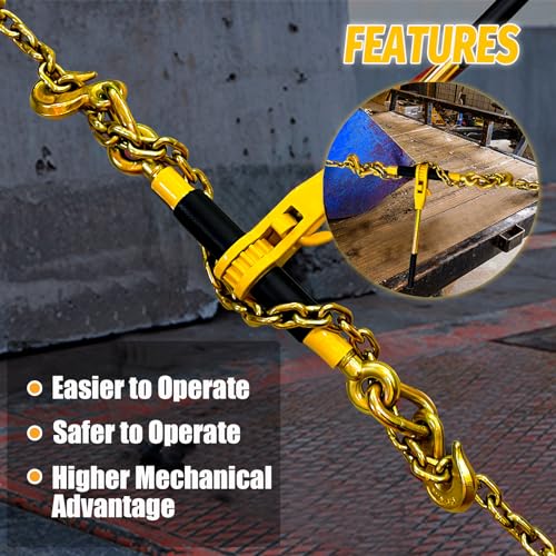 Ratchet Chain Binders 3/8" - 1/2" (2 Pack) | Adjustable Load Binder with 2 Grab Hooks for G70 Transport Chain | 9,200 Lbs Safe Working Load