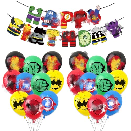21Pcs Superhero Birthday Decorations 1Pcs Happy Birthday Banner and 20Pcs Balloons Cartoon Theme Party Latex Balloons For Kids Girls Boys Party Decoration Supplies
