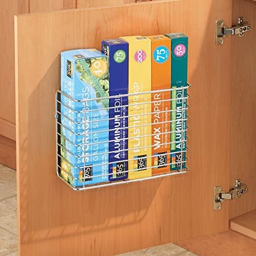mDesign Kitchen Storage Basket - Practical Kitchen Accessories for Easy Storing - Quality Wire Hanging Basket Suitable for Tin Foil, Wax Paper, and More - Chrome/Silver
