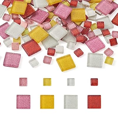 252Pcs Mixed Color Mosaic Tiles Square Glass Tiles Shine Crystal Mosaic Glass Pieces for Home Decoration or DIY Crafts