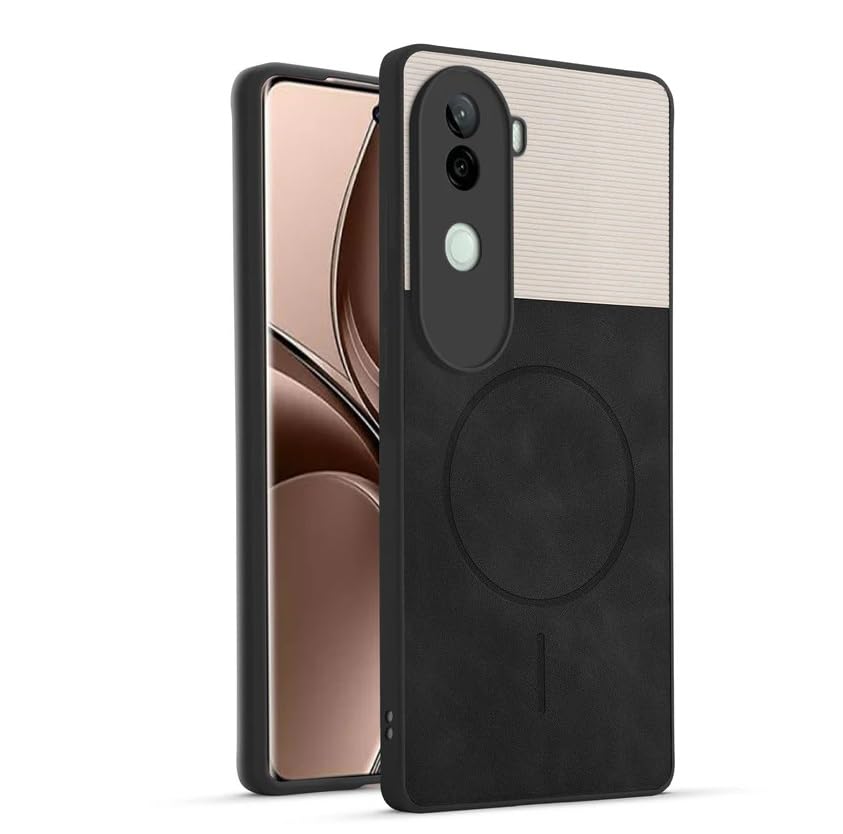 Image of Bintage CASE Dual-Leather Mac Safe Design Phone Case| Soft Touch Finish | Full Camera Protectection Back Cover Compatible for iQOO I2403 /iQOO Z9s 5G - White & Black