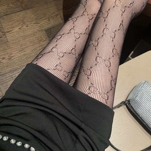 Fishnet Stockings Fashion Letter Tights for Women Lace Leggings High Waisted Pantyhose Stockings 5