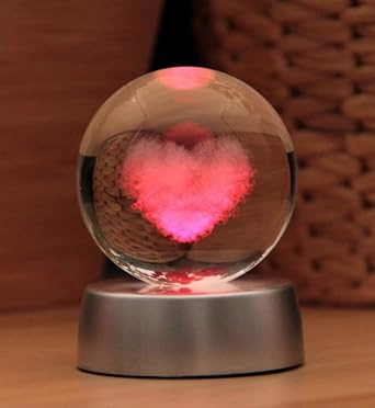 Senon Kalp Kristal Cam Küre Renk Değiştiren LED Işıklı Gece Lambası Dekoratif Hediyelik [Enerji Sınıfı A+++]