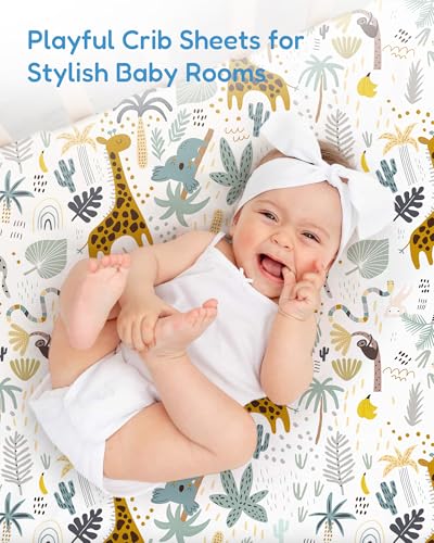 Image of Crib Sheets 2 Pack, Fitted Crib Sheet for Standard Crib Mattress 28x52x9, Ultra Soft Jersey Knit, Breathable Stretchy Deep Pocket, Snug Fit Stays Put, Baby Crib Mattress Sheet
