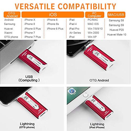 Chiavetta USB Memoria per iPhone Tipo C Memory Stick USB C Pendrive OTG Android Photo Safe V-START USB Flash Drive per iPhone Android Samsung Huawei PC 32GB Rosso