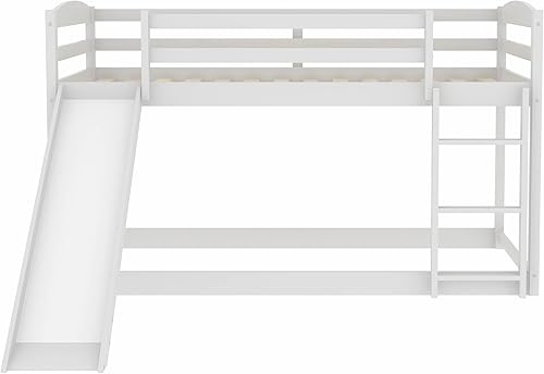 Miniatura 30 de SOFTSEA Litera individual sobre individual con tobogán, literas de casa para niños y niñas (blanco, litera de casa con tobogán) Blanco,Gris,Lavado