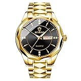 W WOLF-CUB Orologio da polso da uomo, al quarzo, ultra sottile, in acciaio inox, impermeabile, luminoso, Oro e nero