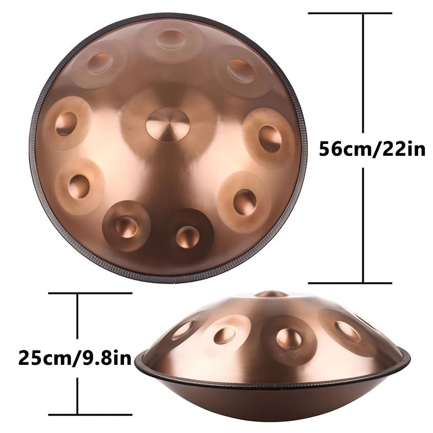 Bęben Ręczny, 10 Nut 22 Cale Profesjonalny Bęben Ręczny w Tonacji Minor D Handpan Stalowy Bęben Perkusyjny do Profesjonalnego Wykonania.