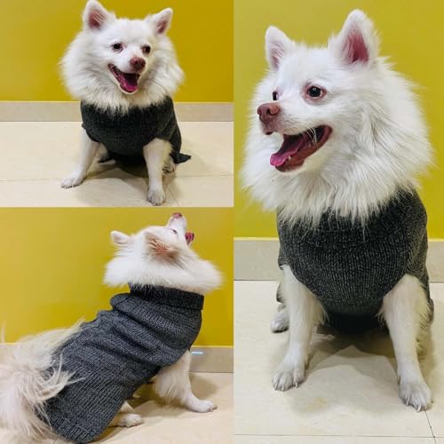 Image of Lulala Dog Sweater Turtleneck Knitwear for Large Dogs, Warm Cable Knit Autumn Coat, Cold Weather Pet Clothes for Boys and Girls (14-Inch, Light Grey)