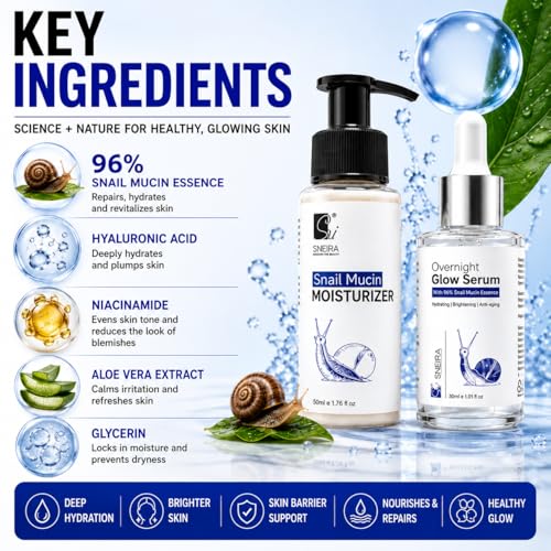 Image of Snail Combo 80ml, 96% Snail Mucin Glow Serum & Moisturizer|Helps Reduce Pimples with For Oily and Acne Prone Skin |Perfect Skin Renewal and Youth Boost