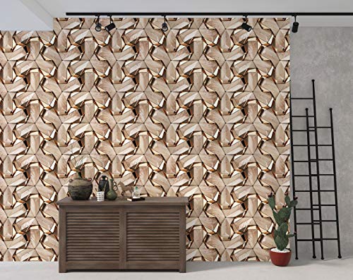 Image of DWELLSINDIA 3D Metal & Wood Self Adhesive Wallpaper Peel & Stick, Waterproof, Scratch Resistant, Laminated (41cm x 244cm,Beige)