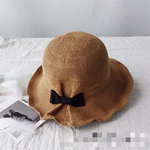 Chapeau de soleil pour femme pliable en coton et lin avec grand bord et noeud
