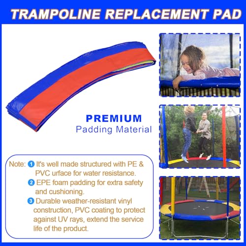 Femitu 12 ft Trampoline pad Replacement, Trampoline Spring Cover, Thickened EPE Foam Tear-Resistant Waterproof Trampoline Safety Pad, No Holes for Pole Trampoline Replacement Pad-Rainbow