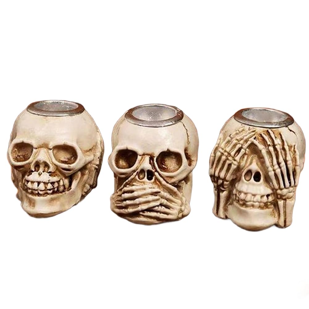 UDSKNV[KSL Resin Craft Halloween Skull Candle Holder, Table Decor Centerpiece Candlestick Candles, Spooky Creepy Design