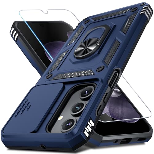 Janmitta Compatible with Samsung Galaxy A16 5G/4G Case Built in Slide Camera Lens Cover+Screen Protector+Finger Ring Holder Kickstand,Heavy Duty Shockproof Full Body Phone Cover,2025 Blue