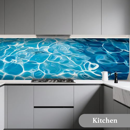 Image of Nuxovilar Blue Water Ripple Wallpaper Peel Stick Vinyl 15.75x118.11 | Ocean Wrap, Liners, adhesive wallpaper, countertop contact paper, for bedroom, counter, table (Water Ripple)