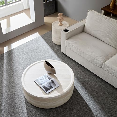 Jurmalyn Round Side Table Small Coffee Table French Country Rustic Side Table End Table For Living Room Light Gray,No Assembly thumb #7