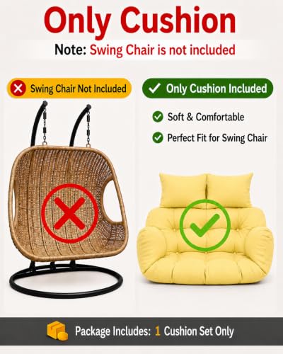 Image of Double Seater Swing Replacement Cushion Pad for Hanging Egg Seat Outdoor Patio Garden Balcony Black Cushion Only Swing Frame Not Included-Yellow