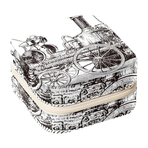 Diusye Joyero pequeño para anillos, pendientes, collares, pulseras, brazaletes, mini estuche de viaje, organizador de almacenamiento para mujeres y niñas, regalo - Bomba de vapor vintage en carro