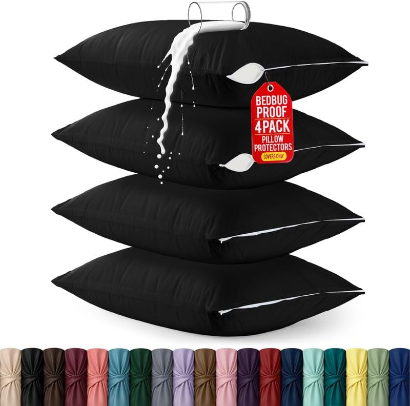 Set of 4 Pillow Protectors with Zipper King Size, Pillow Covers