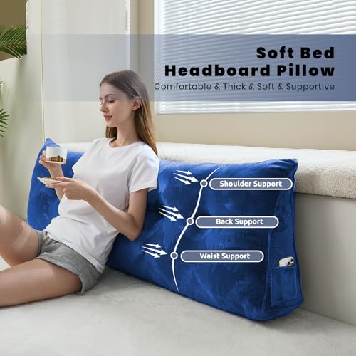 Zelladorra Headboard Pillow for Bed,Triangular Wedge Pillow Headboard Soft Support While Reading and Resting,Bed Bolster Cushion Headboard with Removable Cover,Navy, King (76"x8"x20") by Zelladorra - Image 2
