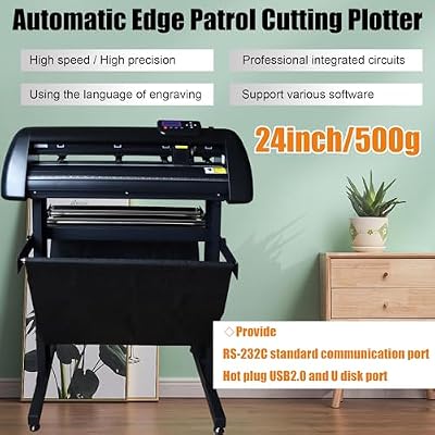 Vinyl Cutter Plotter 24 inch Automatic Edge Patrol 500g Cutting Plotter with LCD Display Plotter DIY Vinyl Printer Cutter Machine with USB2.0 and U Disk Port Adjustable Force and Speed 110V