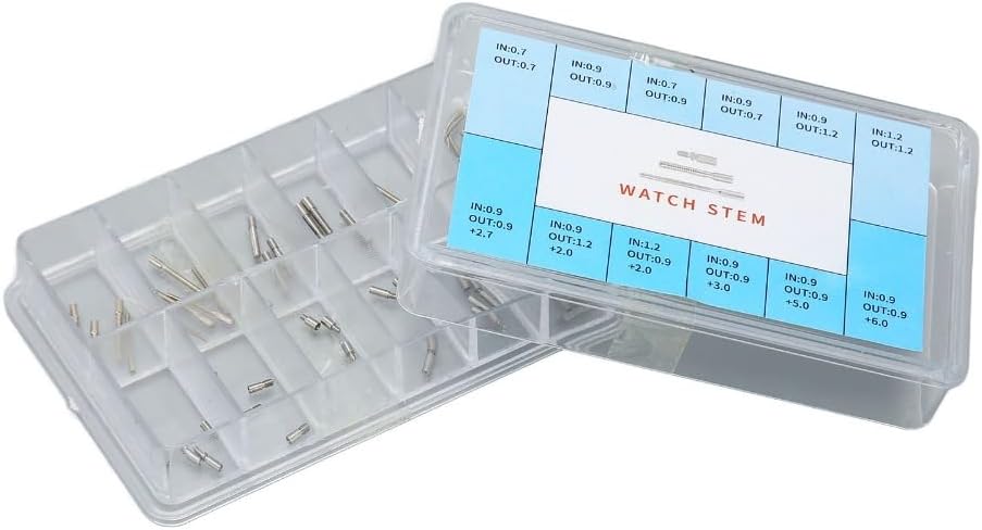 60Pcs Silver Stainless Steel Watch Winding Stem Extender with Storage Box Different Sizes Stem Extender Replacement