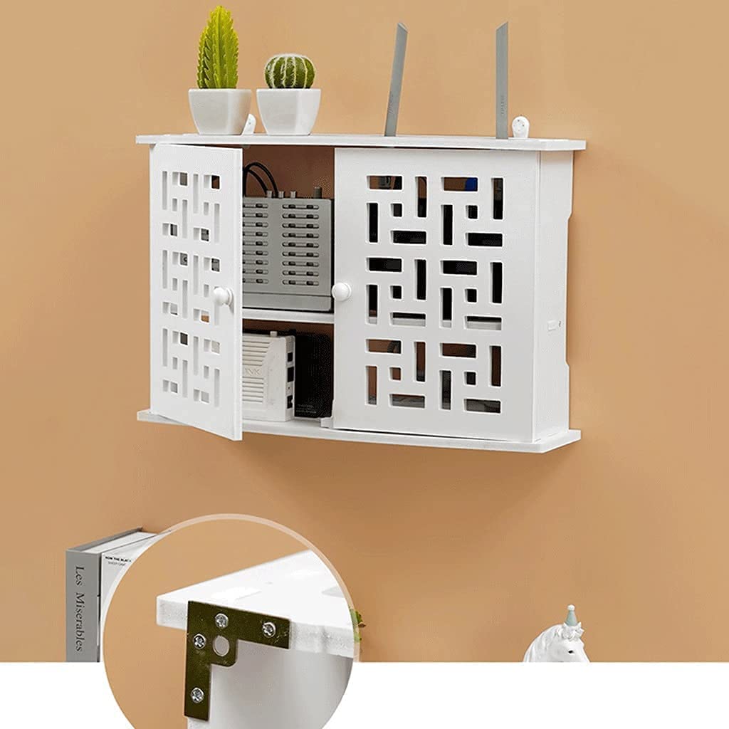 ❀❀❀Wifi-Router-Regal,Desktop-Deko-Box, Aufbewahrungsbox for WLAN-Router – Regal, weißes WLAN-Router-Aufbewahrungsregal, TV-Wand, 2-lagiges Aufbewahrungsregal, Wand, Multimedia-Dekoration, Shelter Box