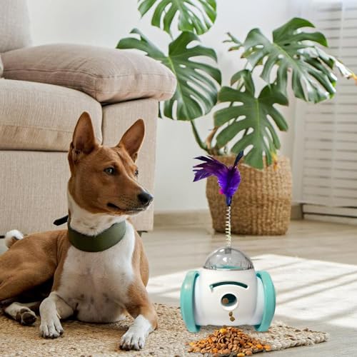 Juguete dispensador de comida zwxqe con pluma interactiva para perros y gatos pequeños 3