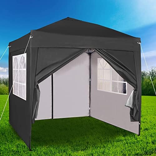 Pop-up Gazebo 2m x 2m With Sides Silver Protective Layer Waterproof Marquee Canopy (WS) (Black)